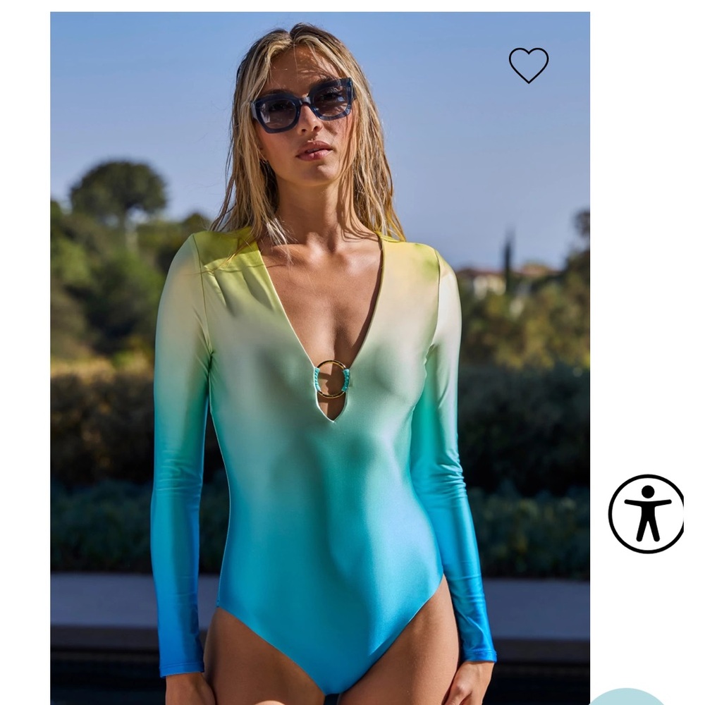 Trina Turk Yellow and Blue Gradient One Piece Swimsuit NWT Medium